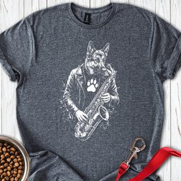 German Shepherd Saxophone T Shirt Gift For Dog Lover