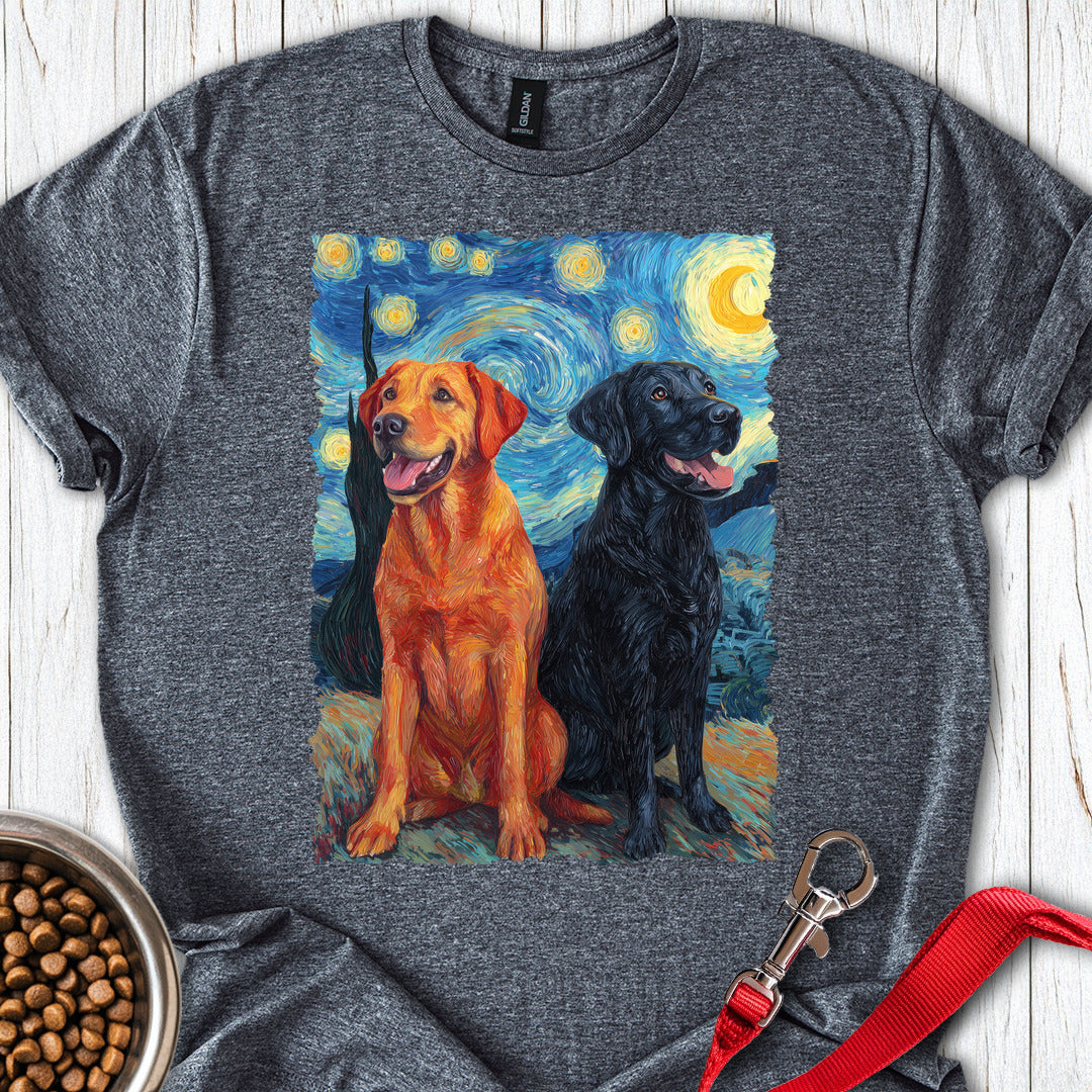 Fox Red And Black Lab Van Gogh T Shirt Gift For Dog Lover