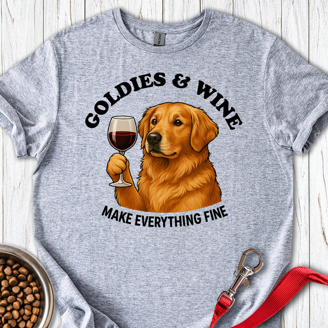 Golden Retriever And Wine T Shirt Gift For Dog Lover