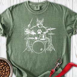 German Shepherd Drummer T Shirt Gift For Dog Lover