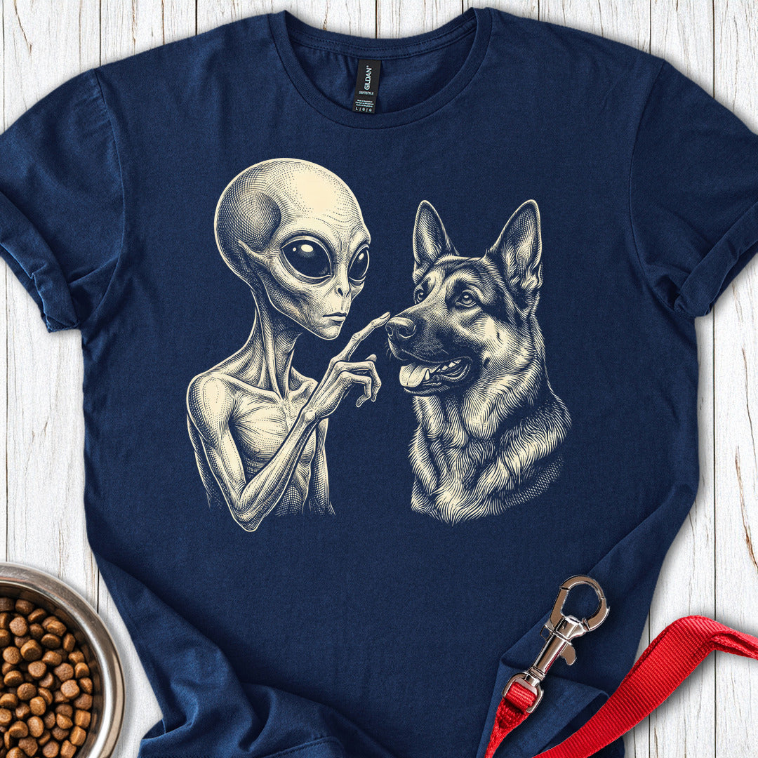 German Shepherd And Alien T Shirt Gift For Dog Lover
