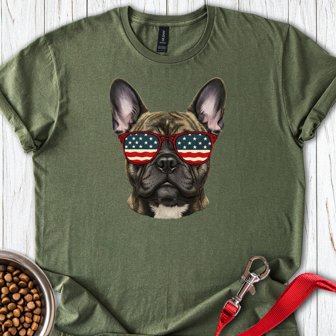 French Bulldog USA Glasses T Shirt Gift For Dog Lover