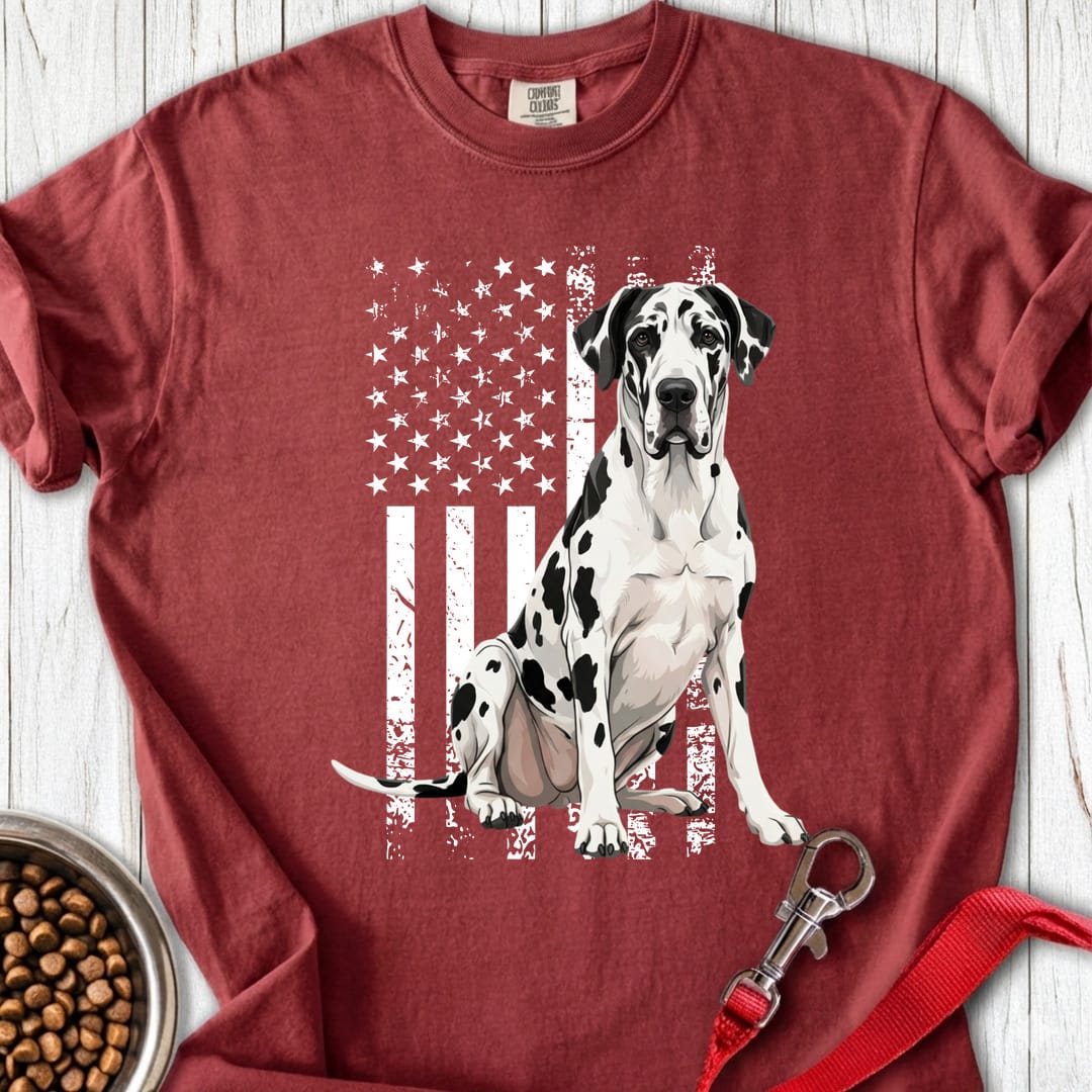 Harlequin Great Dane USA Flag Premium Tee Gift For Dog Lover