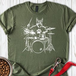 German Shepherd Drummer T Shirt Gift For Dog Lover