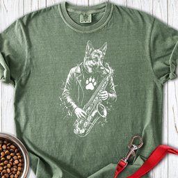 German Shepherd Saxophone T Shirt Gift For Dog Lover