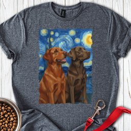 Fox Red And Chocolate Labrador Starry Night T Shirt Gift For Dog Lover
