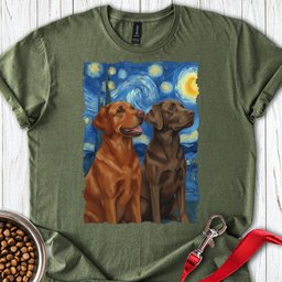 Fox Red And Chocolate Labrador Starry Night T Shirt Gift For Dog Lover