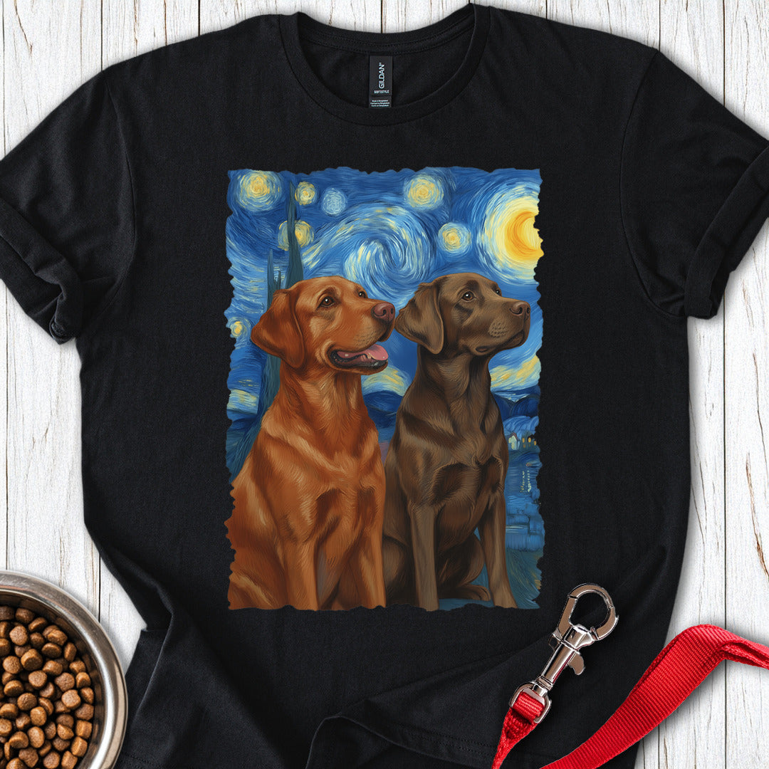 Fox Red And Chocolate Labrador Starry Night T Shirt Gift For Dog Lover
