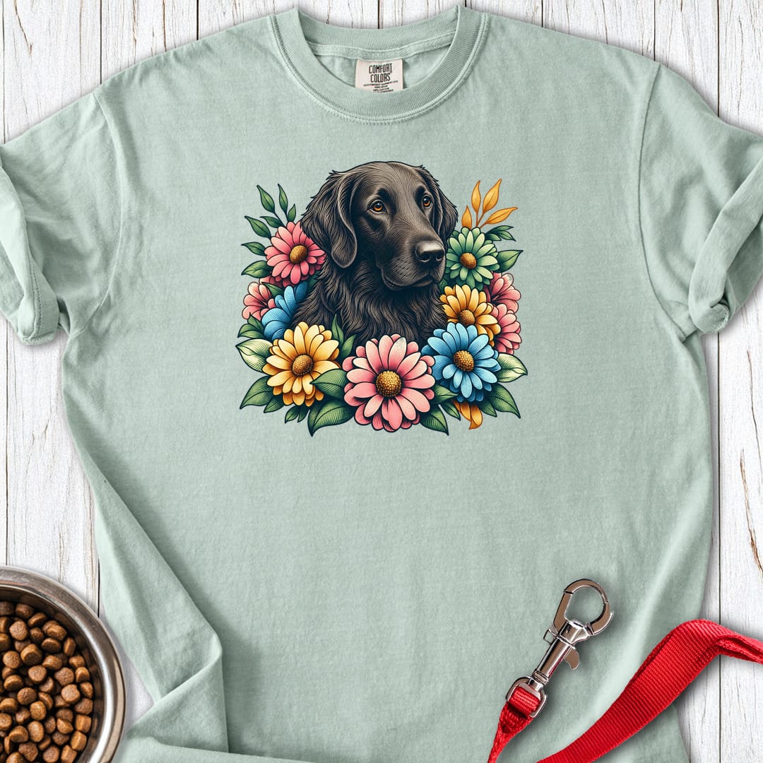 Flat Coated Retriever Flower Wreath Premium Tee Gift For Dog Lover