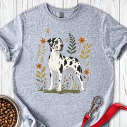 Harlequin Great Dane Flowers T Shirt Gift For Dog Lover