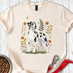 Harlequin Great Dane Flowers T Shirt Gift For Dog Lover
