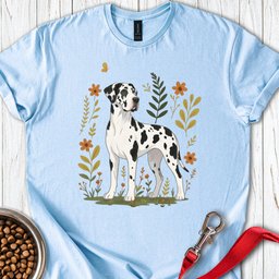 Harlequin Great Dane Flowers T Shirt Gift For Dog Lover