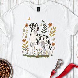 Harlequin Great Dane Flowers T Shirt Gift For Dog Lover