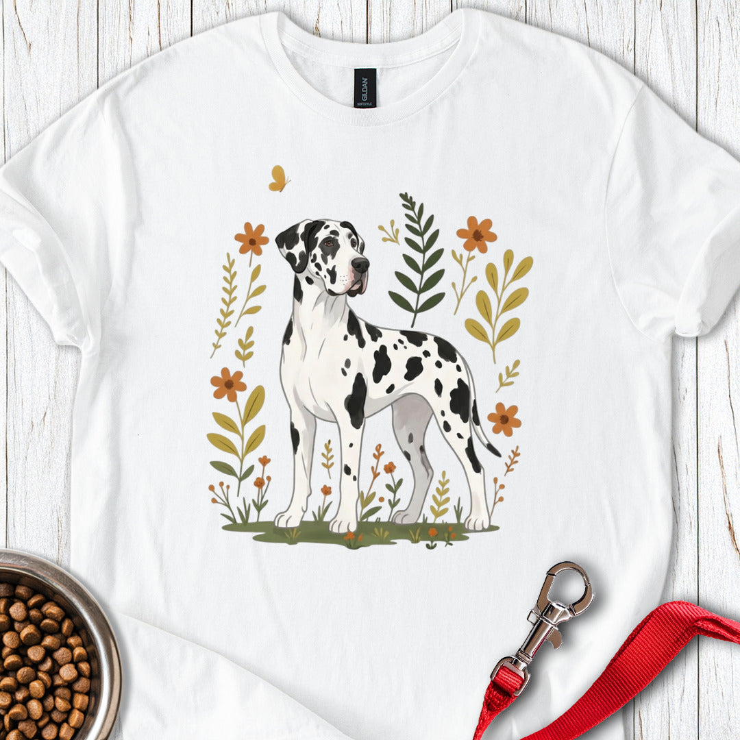 Harlequin Great Dane Flowers T Shirt Gift For Dog Lover