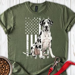 Harlequin Great Dane USA Flag T Shirt Gift For Dog Lover
