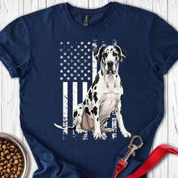 Harlequin Great Dane USA Flag T Shirt Gift For Dog Lover