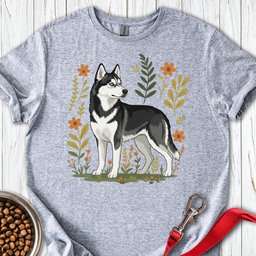 Husky Flowers T Shirt Gift For Dog Lover