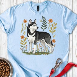 Husky Flowers T Shirt Gift For Dog Lover