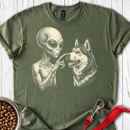 Husky And Alien T Shirt Gift For Dog Lover