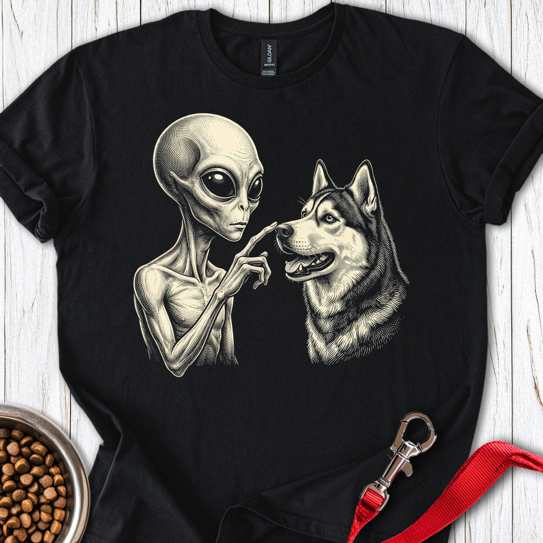 Husky And Alien T Shirt Gift For Dog Lover