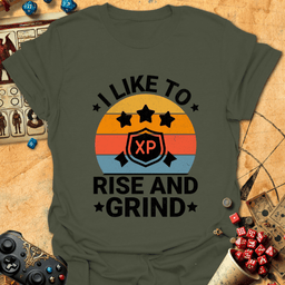 Rise And Grind Tee Gift For Tabletop Gamer