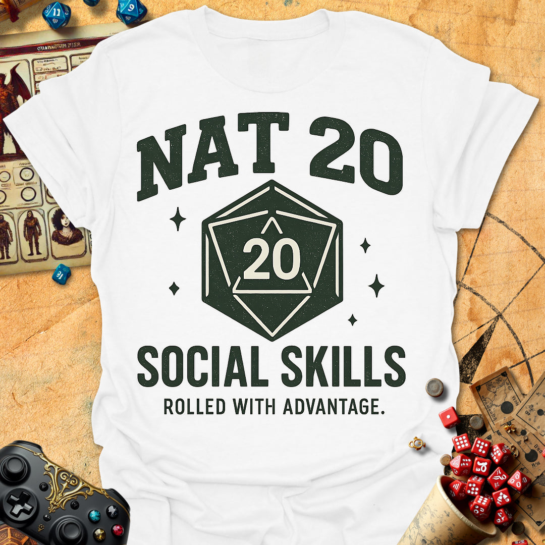 Nat 20 Social Tee Gift For Tabletop Gamer