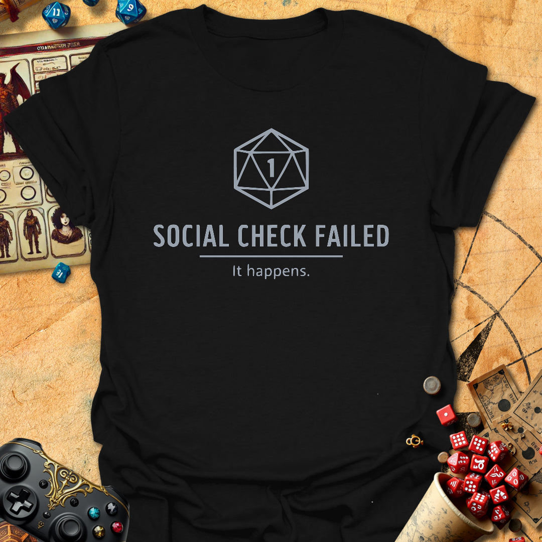 Social Check Fail Tee Gift For Tabletop Gamer