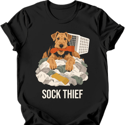 Airedale Sock Thief T Shirt Gift For Dog Lover