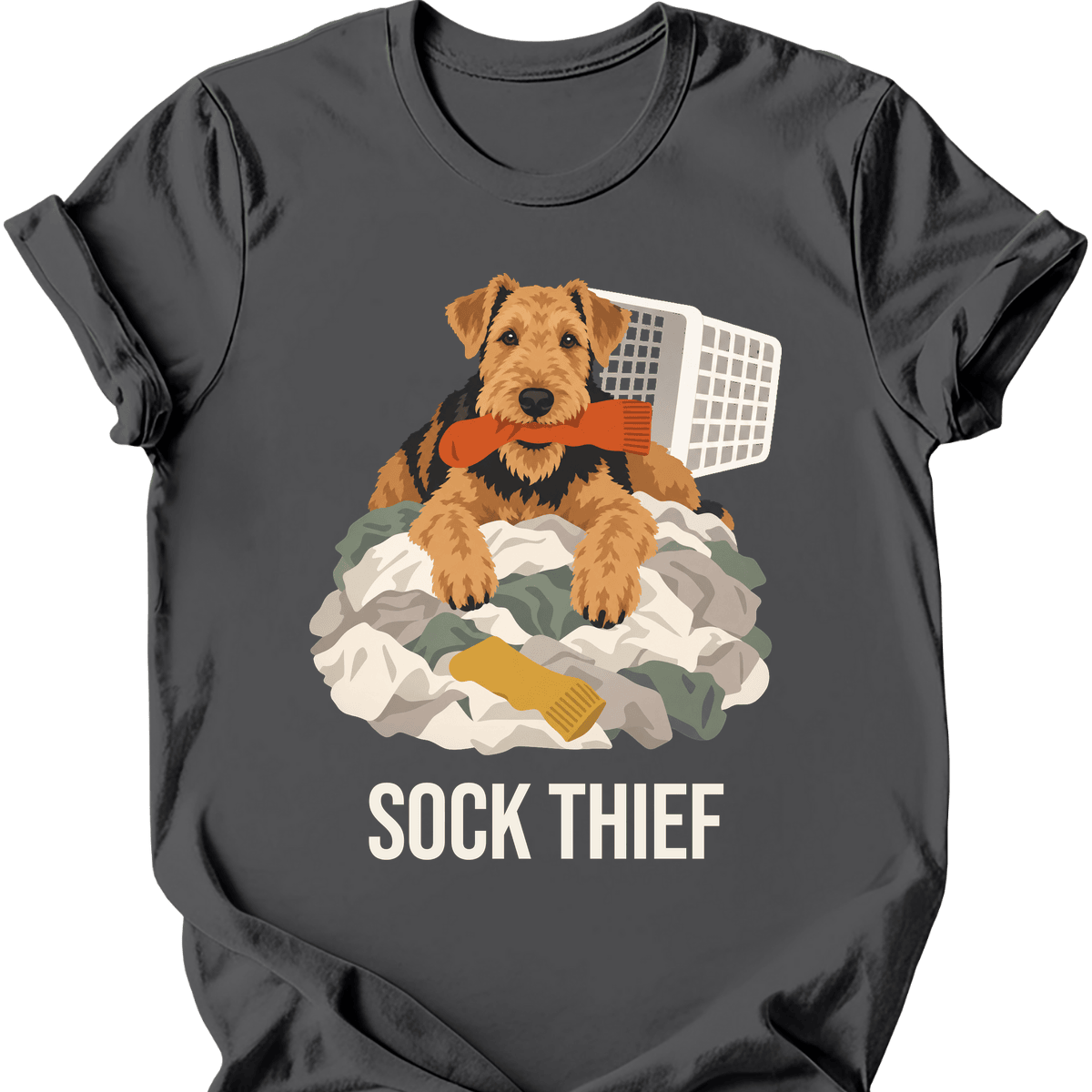 Airedale Sock Thief T Shirt Gift For Dog Lover