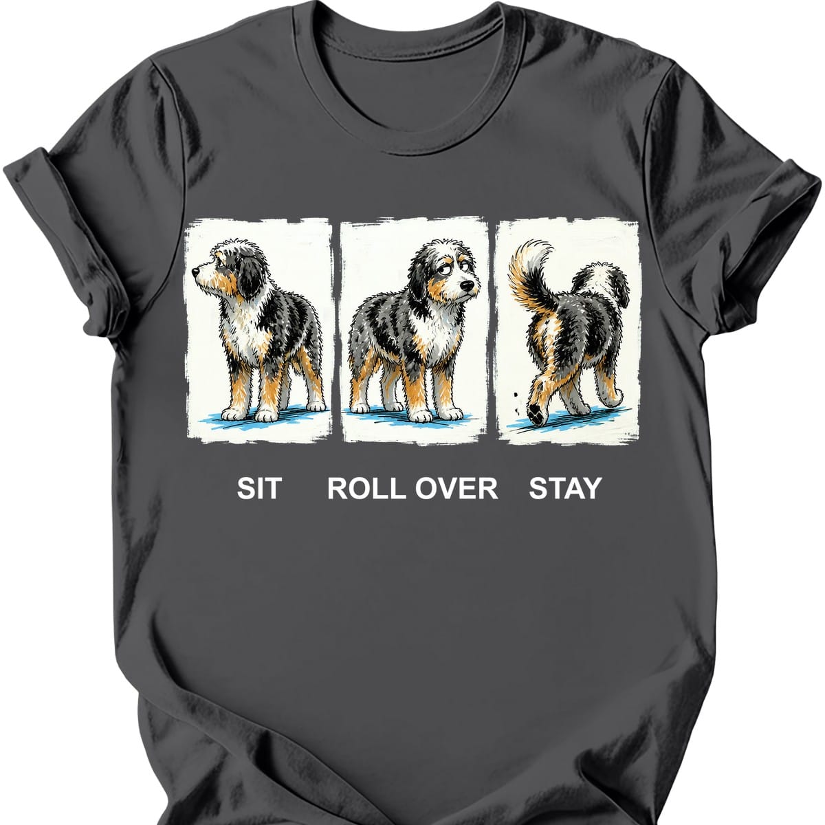 Aussiedoodle Sit Roll Over Stay T Shirt Gift For Dog Lover