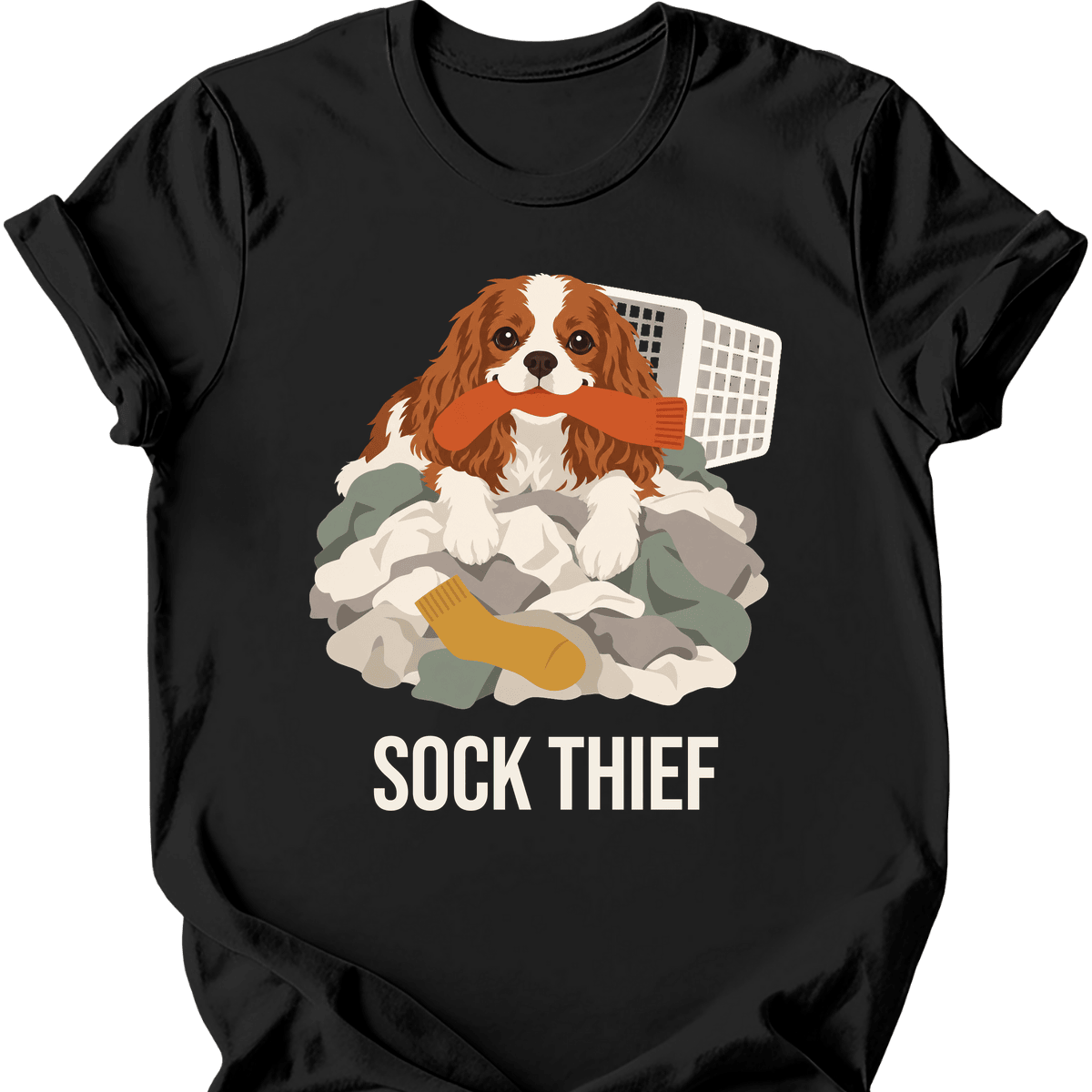 Cavalier King Charles Spaniel Sock Thief T Shirt Gift For Dog Lover
