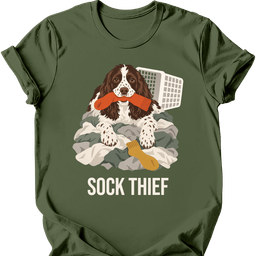English Springer Spaniel Sock Thief T Shirt Gift For Dog Lover