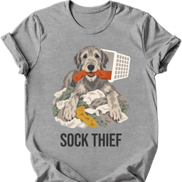 Irish Wolfhound Sock Thief T Shirt Gift For Dog Lover