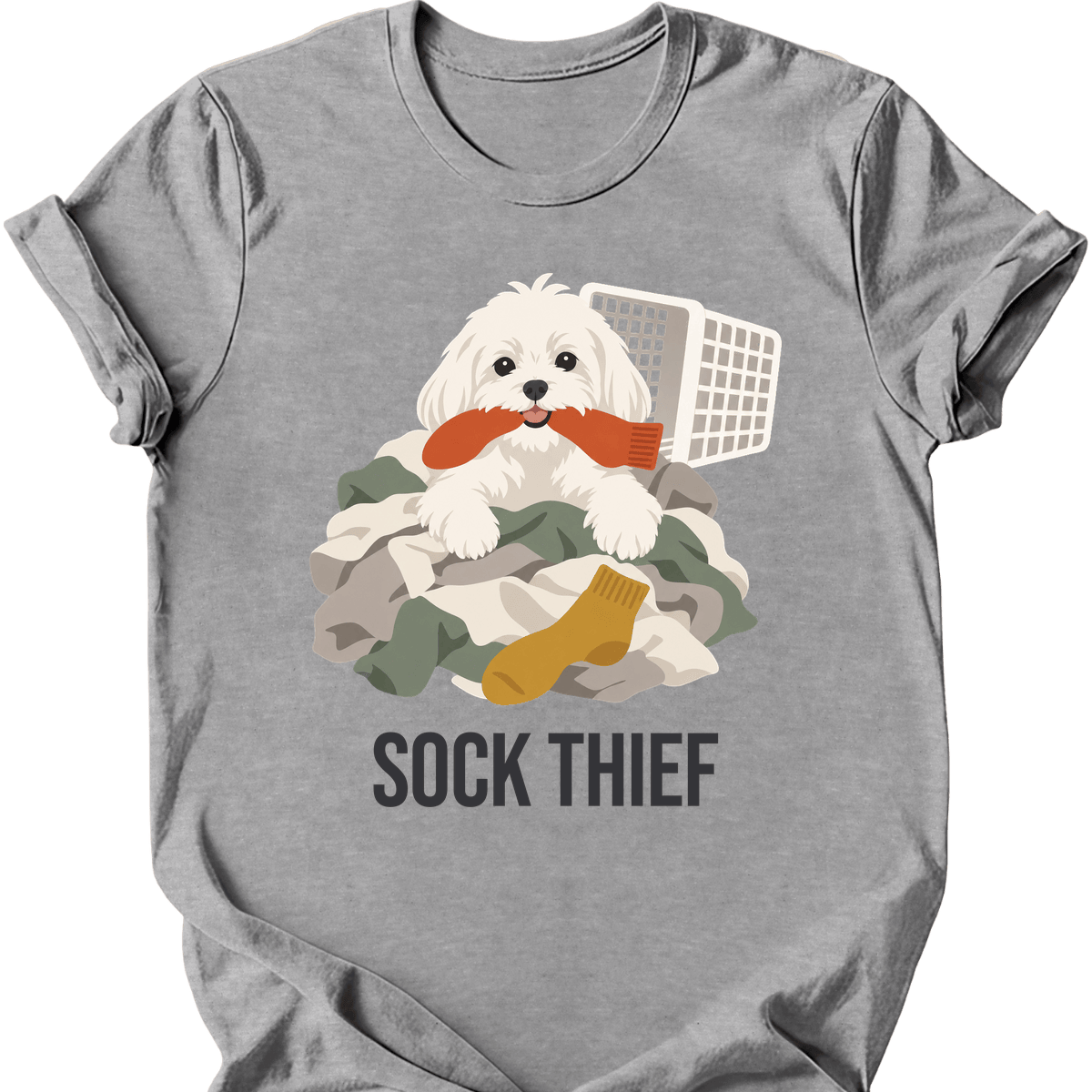 Maltese Sock Thief T Shirt Gift For Dog Lover