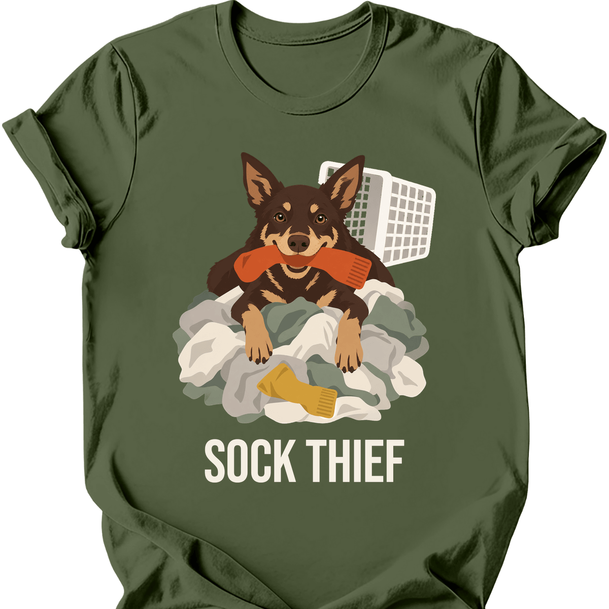 Kelpie Sock Thief T Shirt Gift For Dog Lover