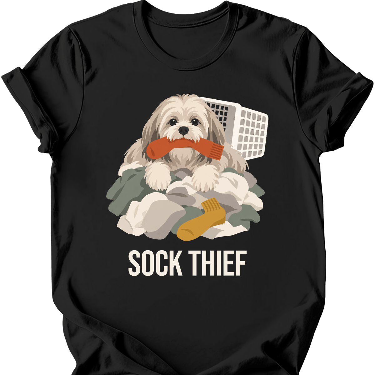 Lhasa Apso Sock Thief T Shirt Gift For Dog Lover