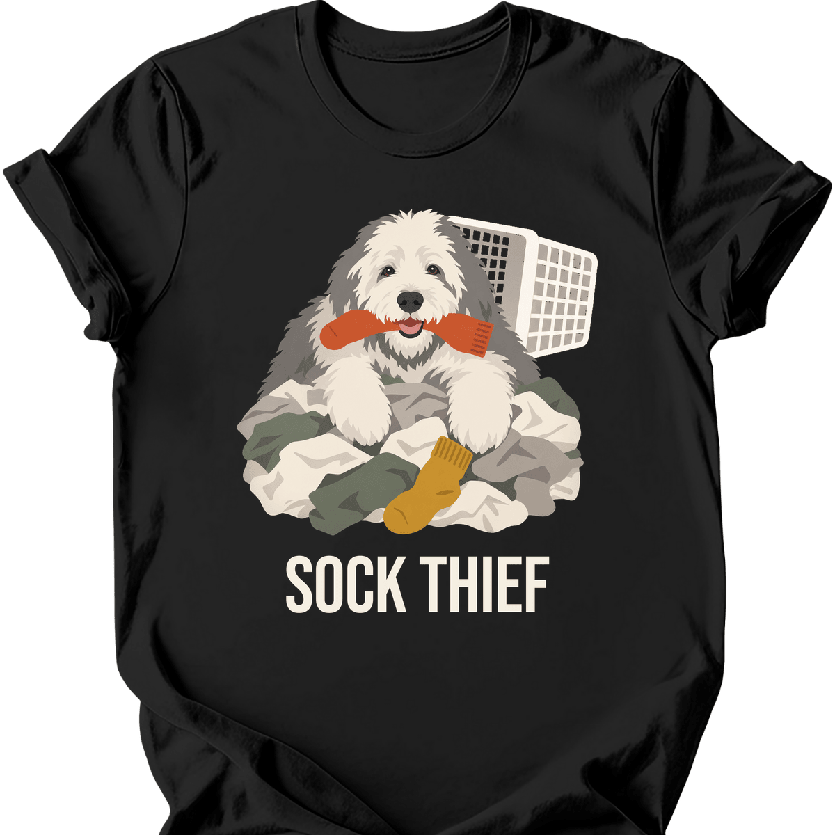 Old English Sheepdog Sock Thief T Shirt Gift For Dog Lover