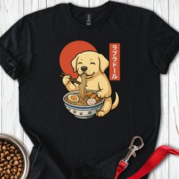 Lab Puppy Eating Ramen T Shirt Gift For Dog Lover