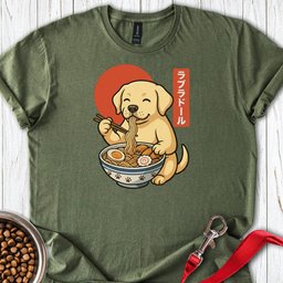 Lab Puppy Eating Ramen T Shirt Gift For Dog Lover