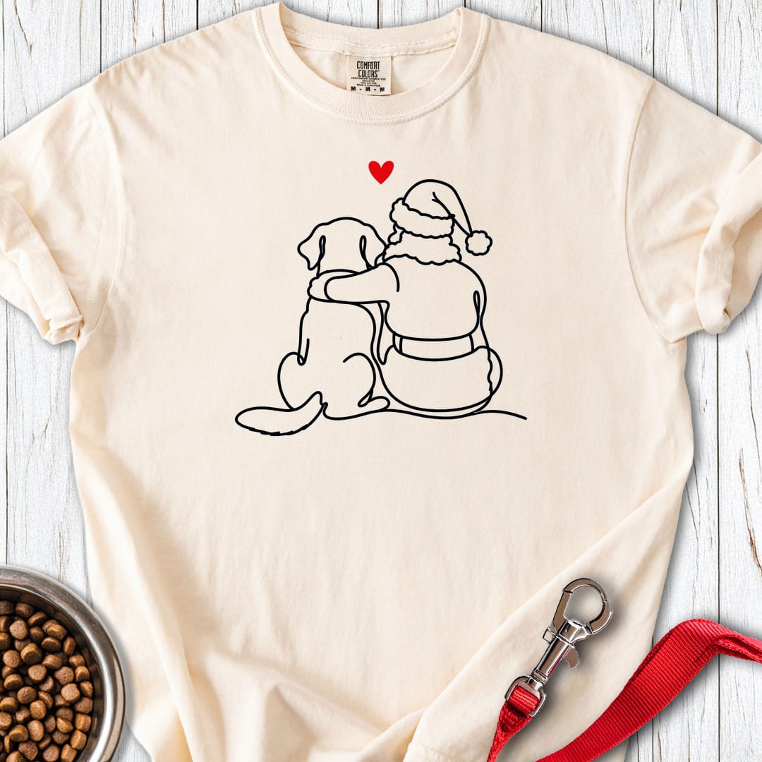 Labrador And Santa Line Art Premium Tee Gift For Dog Lover