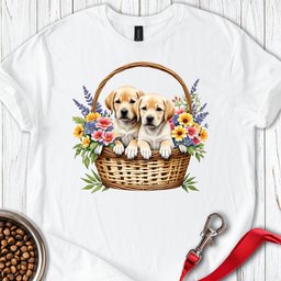Labrador Puppies In Basket T Shirt Gift For Dog Lover