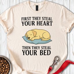 Labrador Stealing Bed T Shirt Gift For Dog Lover