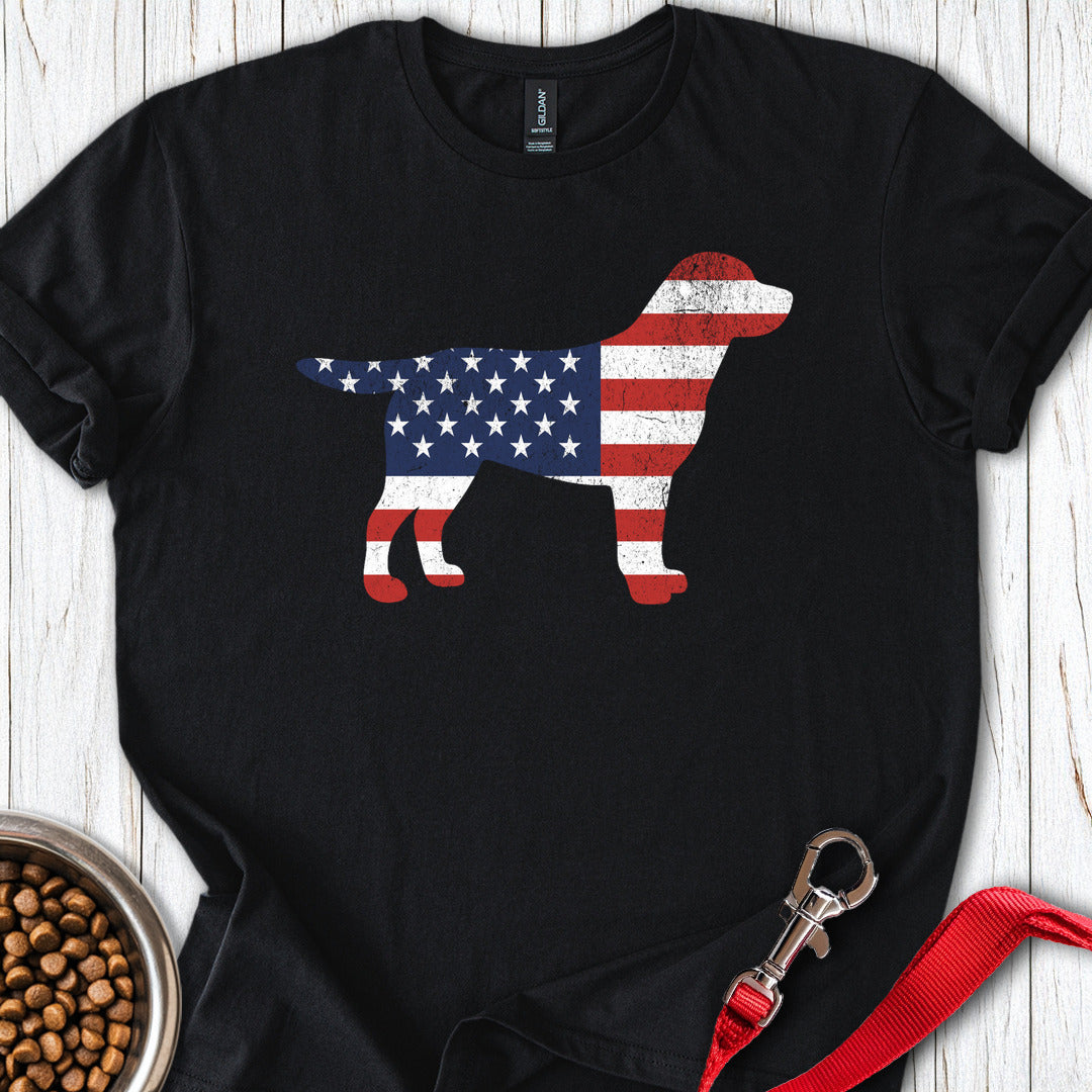 Labrador USA Flag Silhouette T Shirt Gift For Dog Lover