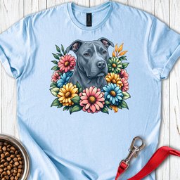 Pitbull Blue Flower Wreath T Shirt Gift For Dog Lover