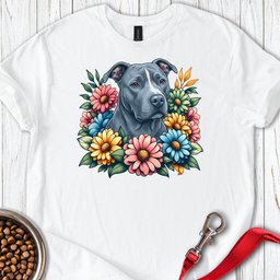 Pitbull Blue Flower Wreath T Shirt Gift For Dog Lover