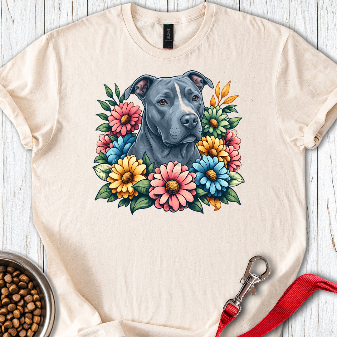 Pitbull Blue Flower Wreath T Shirt Gift For Dog Lover