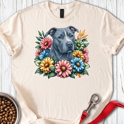 Pitbull Blue Flower Wreath T Shirt Gift For Dog Lover