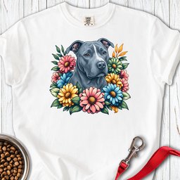 Pitbull Blue Flower Wreath Premium Tee Gift For Dog Lover