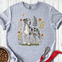 Merle Great Dane Flowers T Shirt Gift For Dog Lover