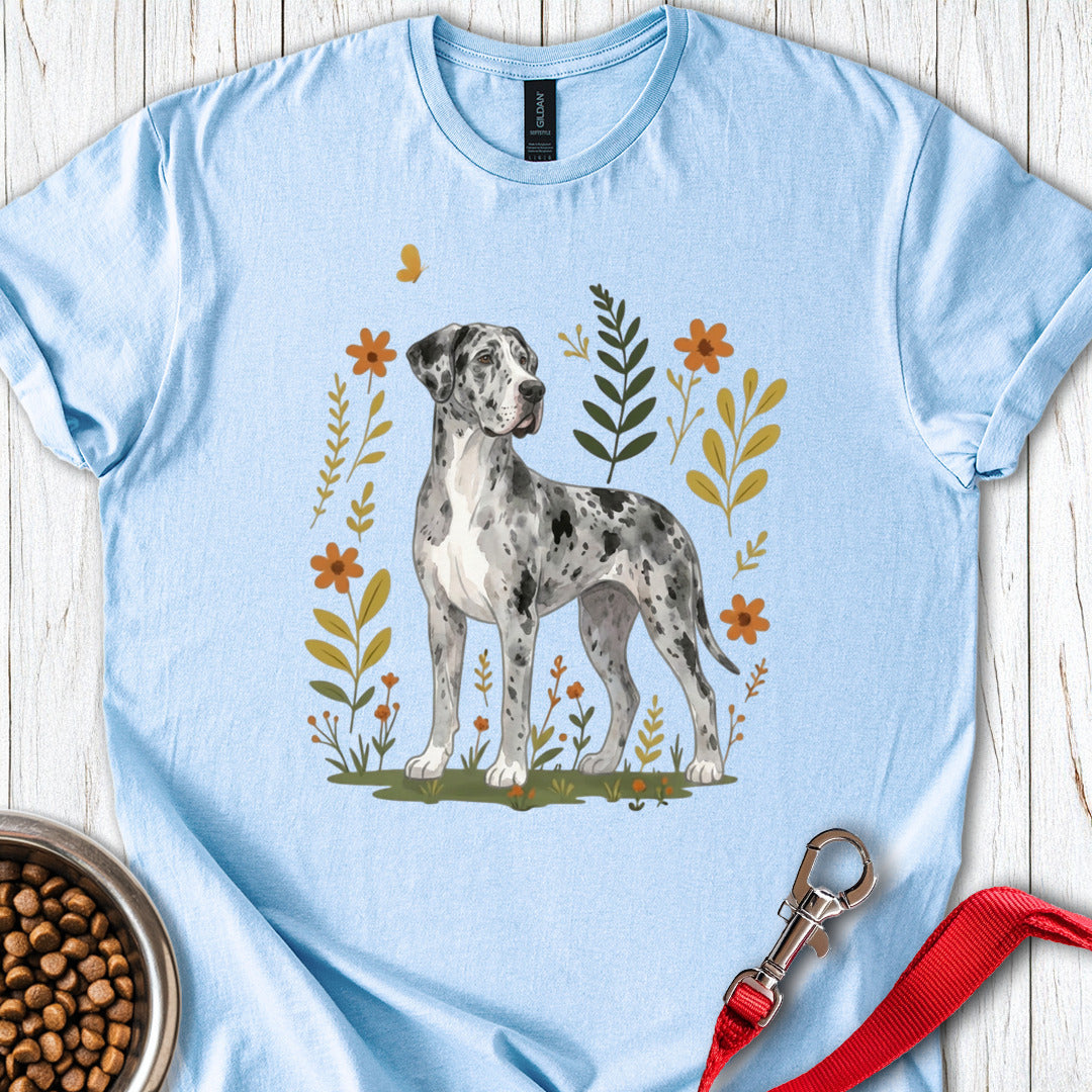 Merle Great Dane Flowers T Shirt Gift For Dog Lover